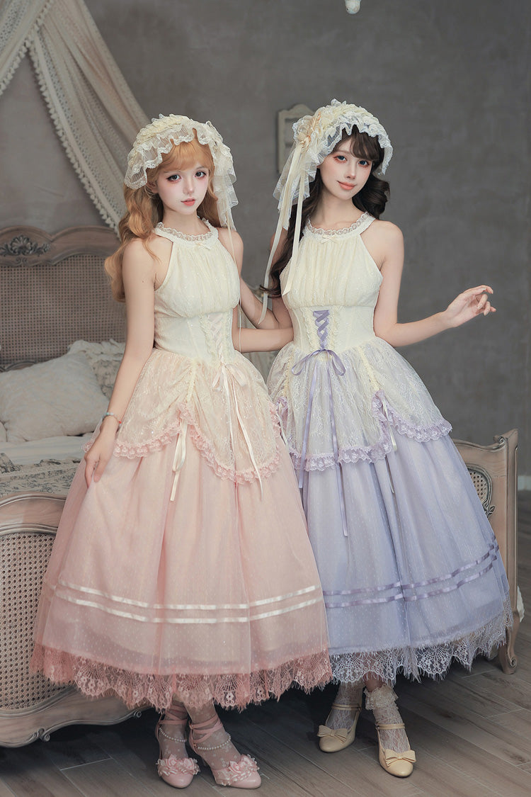 Halterneck Sleeveless Printed Lace Corset Lolita JSK Set