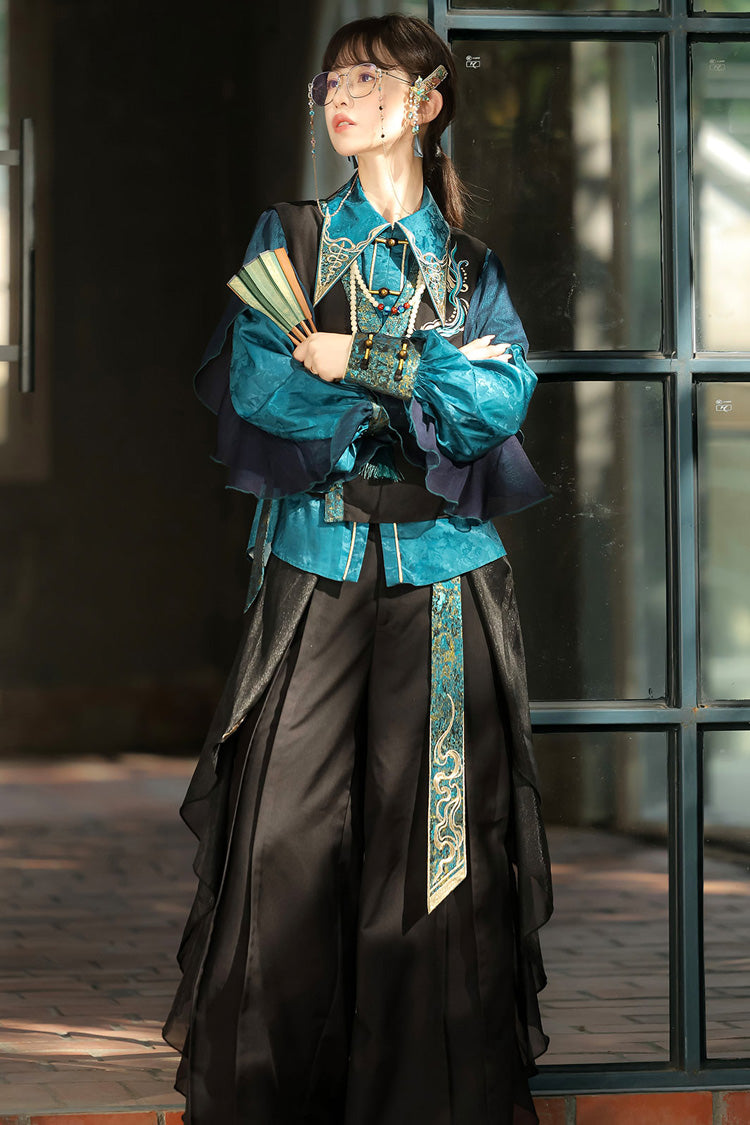 Ruffle Embroidery Round Collar Long Sleeve Ouji Set