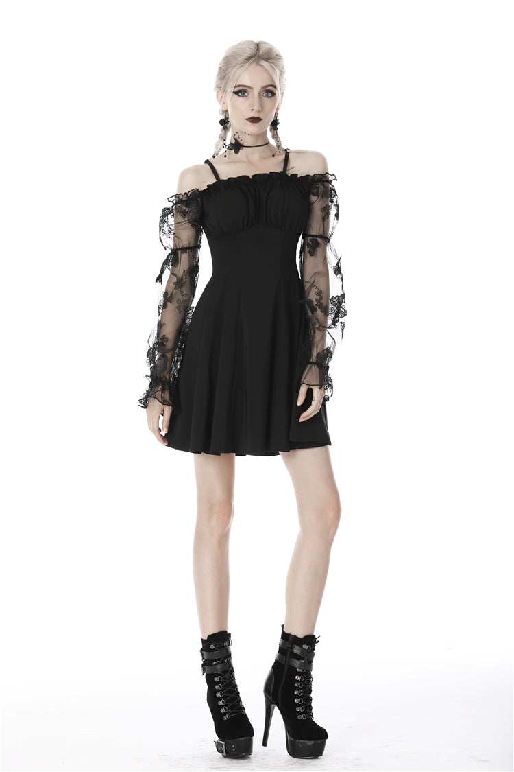 Graduation Lace Dress with Off-Shoulder and Lace-Up Front
