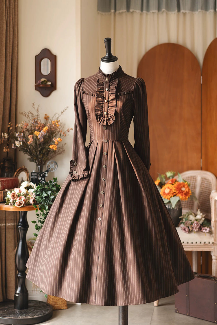 Striped Printed Ruffled Dress - Forest Castle
