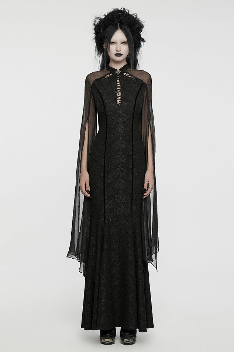 Gothic Dress with Cheongsam Collar Chiffon Stitching Ripped