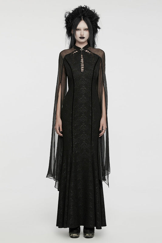 Gothic Dress with Cheongsam Collar Chiffon Stitching Ripped