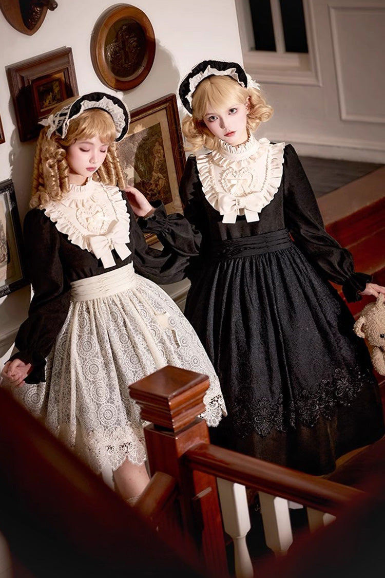 Black Long Sleeve Bow Lace Vintage Dress - Twilight Choir