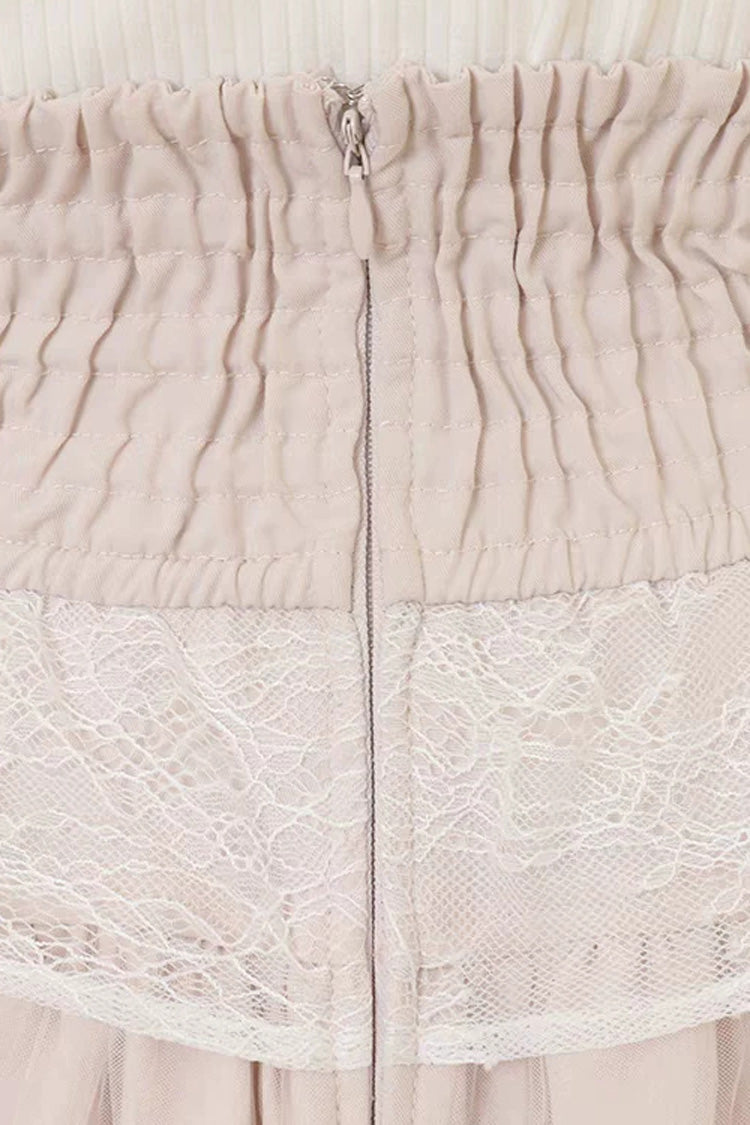 Adorable Triple-Tier Ruffled Lace-Up Skirt with Lace Accents in Three Shades