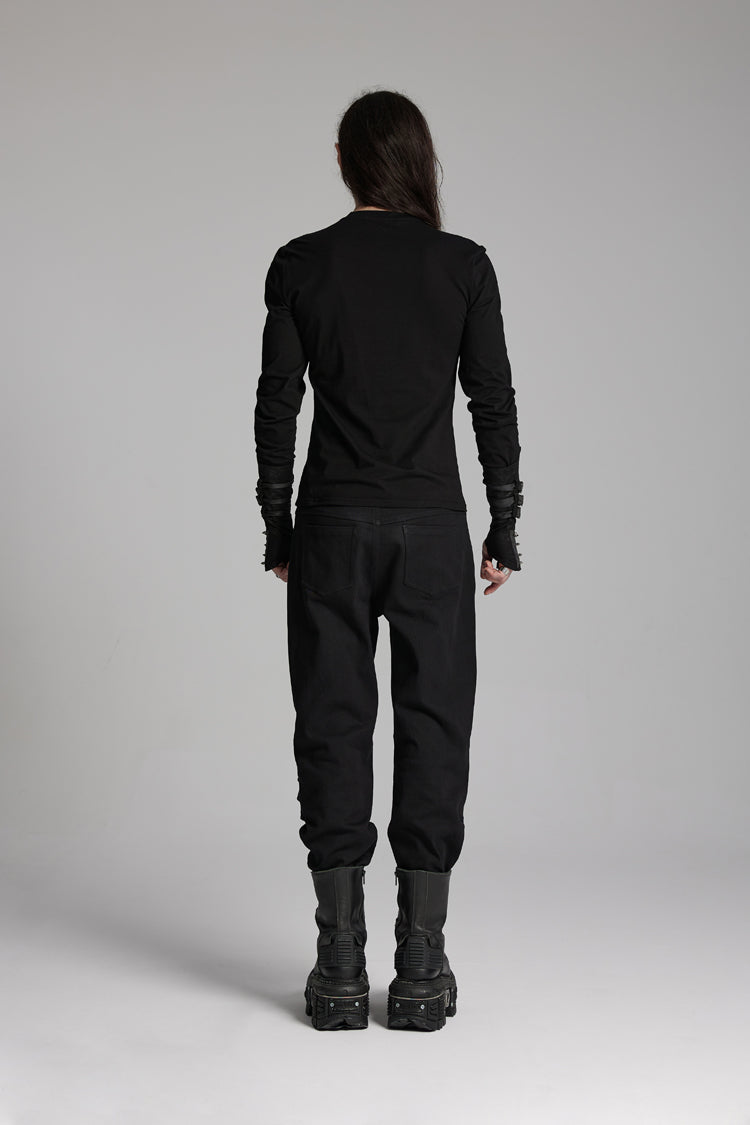 Obsidian Crewneck Long-Sleeve 3D Armor Patch Punk Tee for Men