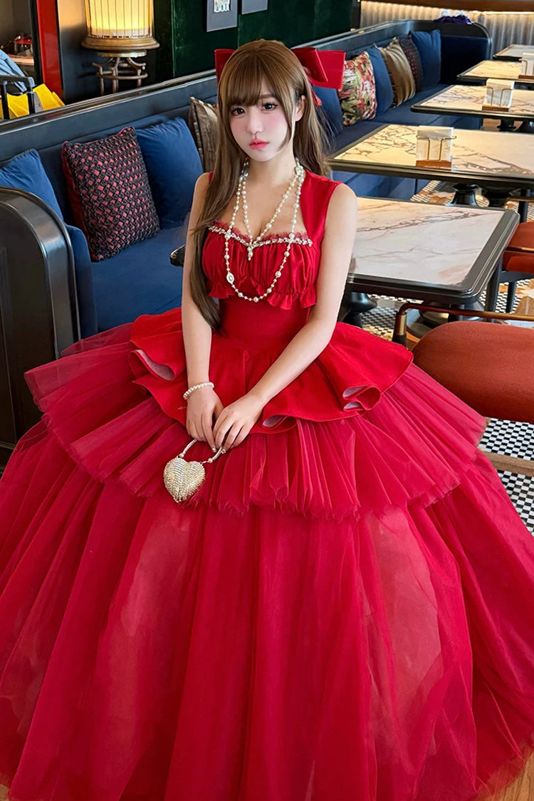 Square Collar Ballet Lolita Dress - Romantic Rose