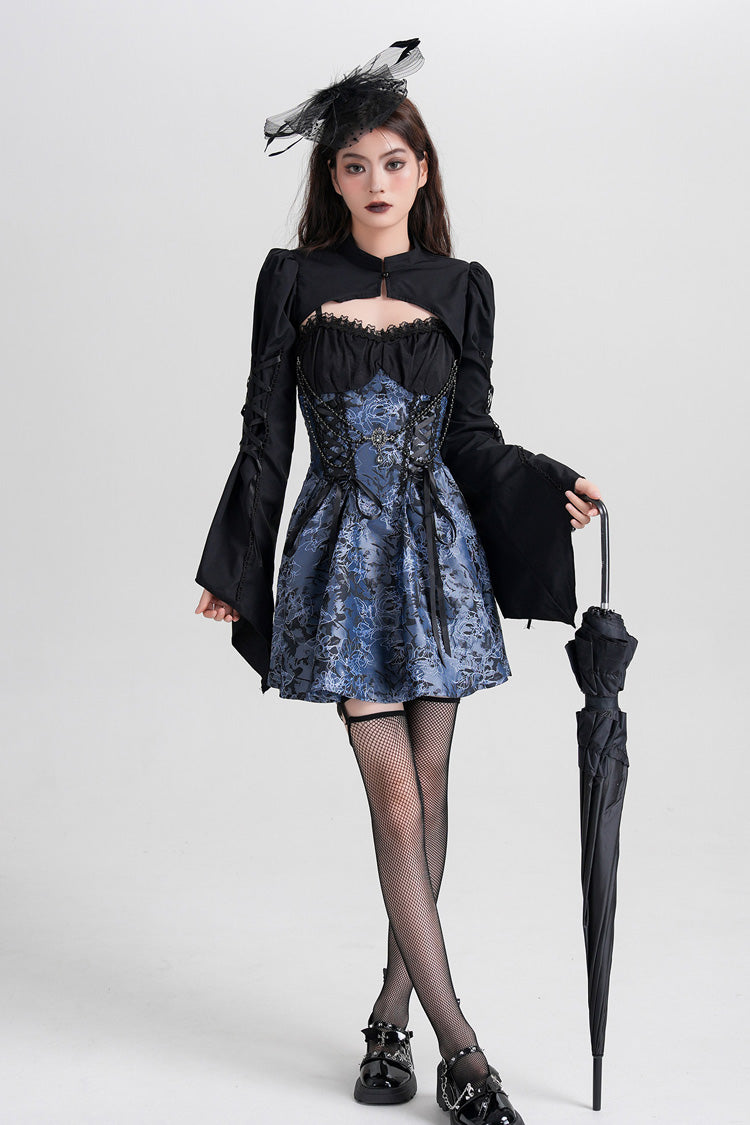 Azure Gothic Vintage JSK with Jacquard Print and Lace-Up