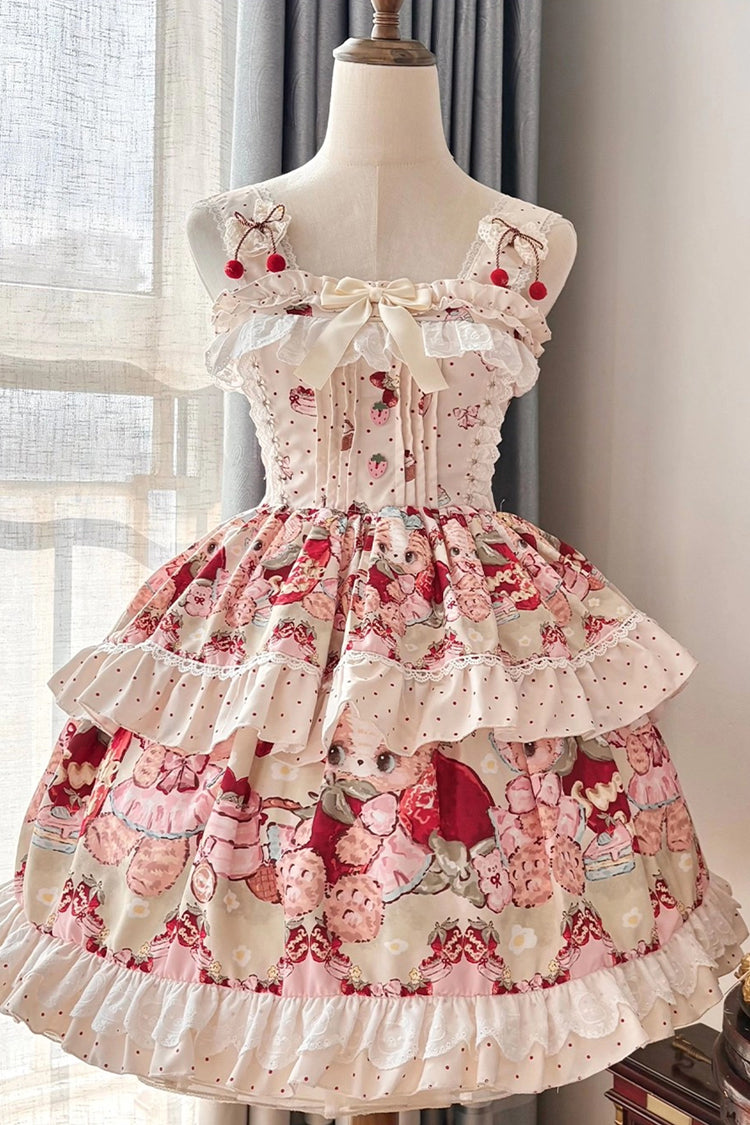 Sleeveless Double-Layered Print Ruffle Sweet Princess Lolita Jsk Ivory