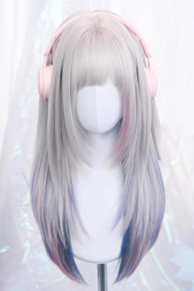 Muted Silver-Gray-Pink Ombre Extended Sleek Lolita Hairpiece