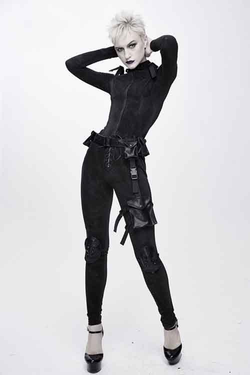Punk Stretchy Fitted Women's Pants with Bags