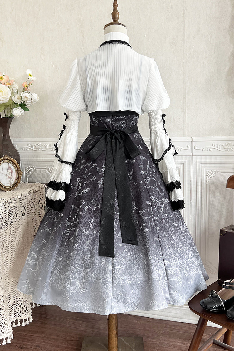 Black White Printed Bone Magic Ruffle Cardigan Lace Classic Gothic Princess Lolita Jsk Dress