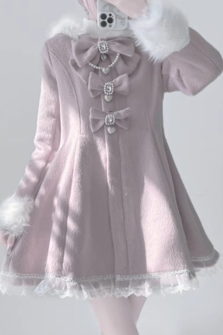 Plush Lop-eared Rabbit Hooded Jirai Kei Coat with Bow and Lace