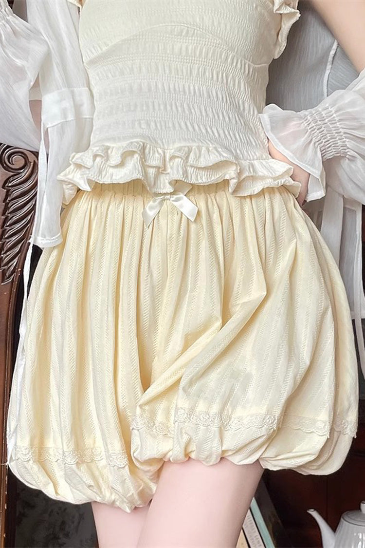 High-Waist Bowknot Leggings in Light Yellow