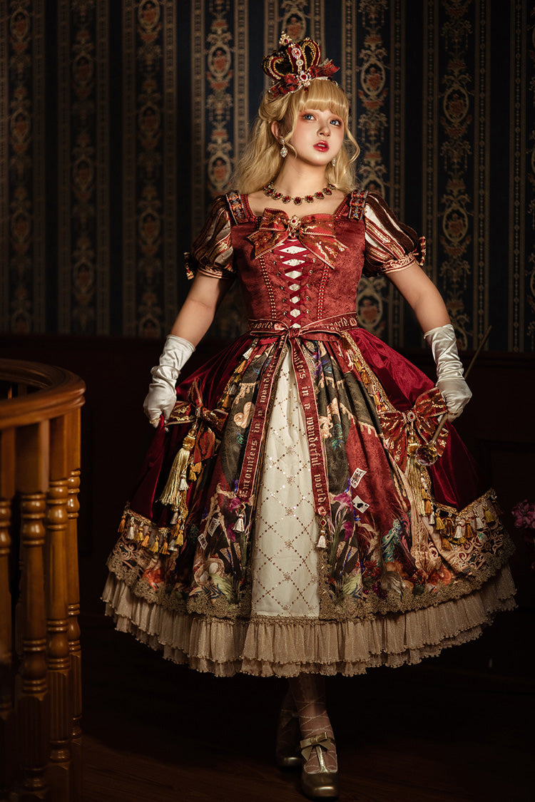 Red Kaleidoscope of Dreams Double-Layer Print Embroidery Bow Lace-Up Classic Vintage Gorgeous Lolita