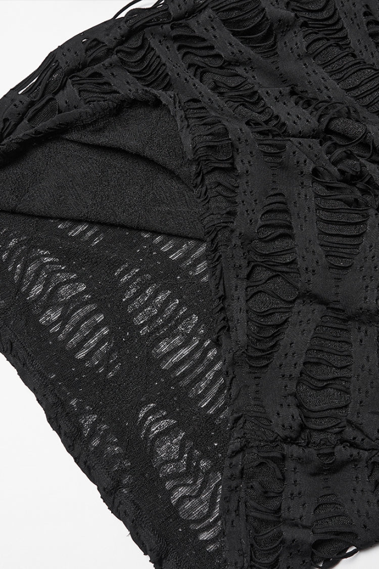Ebony Punk Cardigan with Batwing Sleeves and Distressed Details