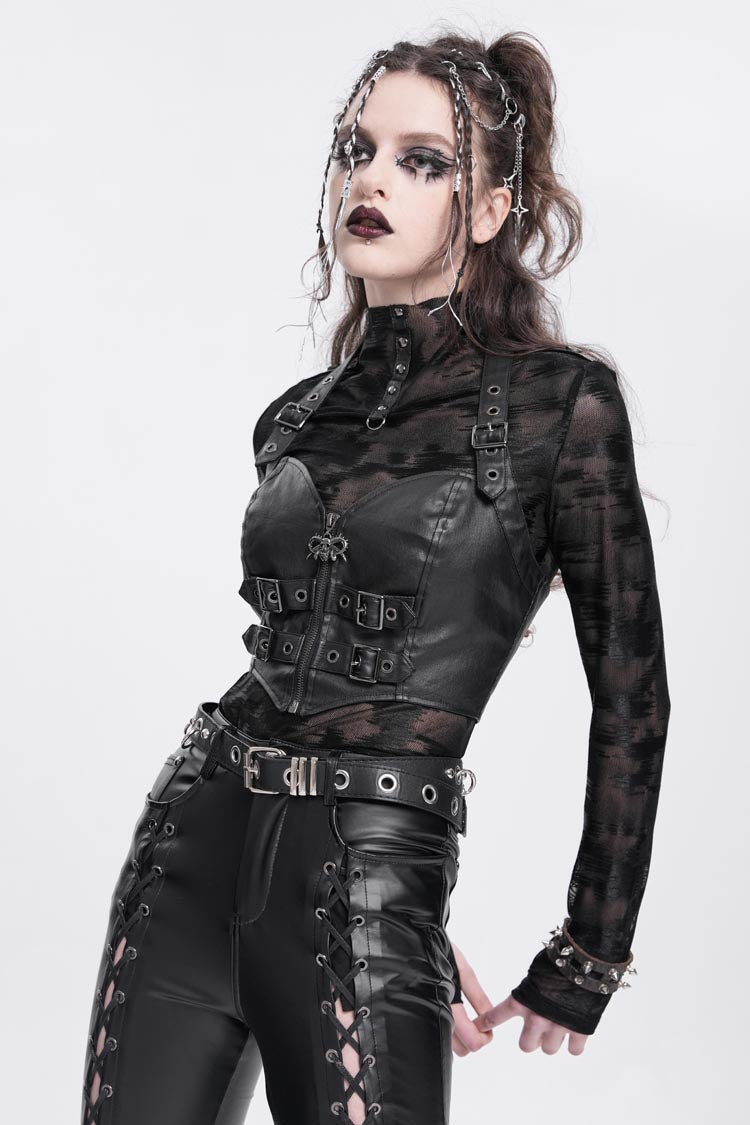 Punk Overbust Corset with Halterneck Buckle Design