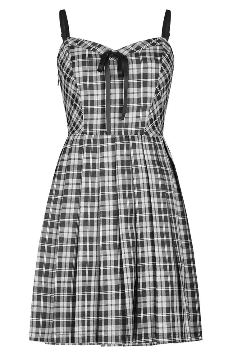 Plaid Front Chest Bow Decoration Punk Slip Dress - White/Black