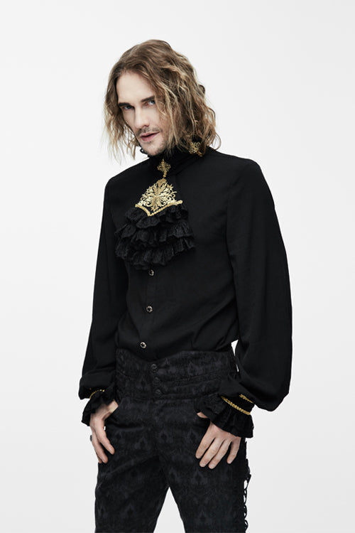 Men's Gothic Blouse with Chest Embroidery Lace Sleeves Chiffon