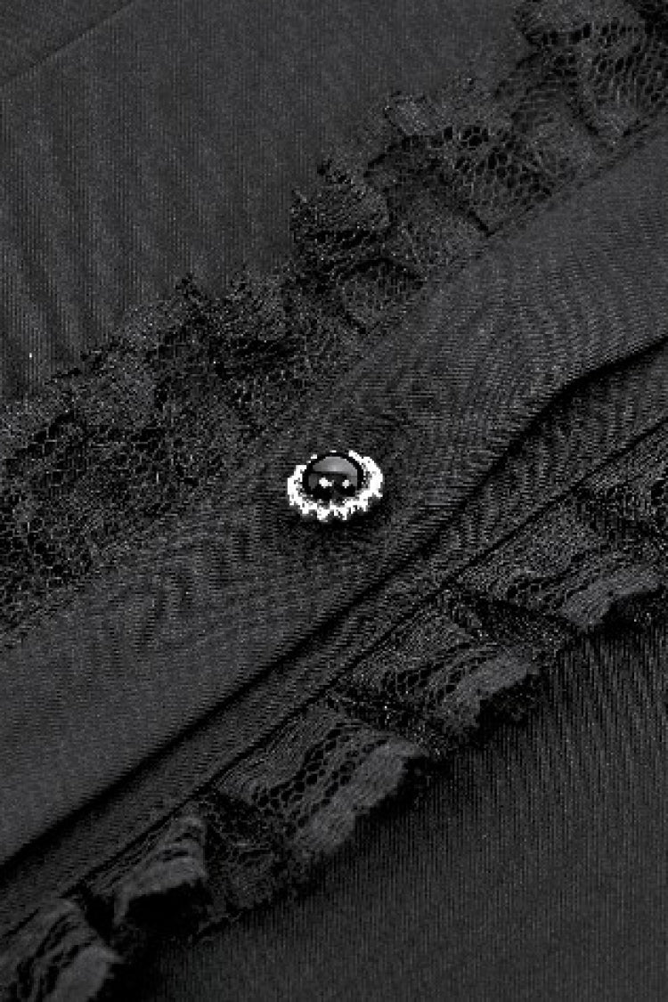 Pleated Bow Lace-Up Short Sleeve Gothic Lolita Dress - Black
