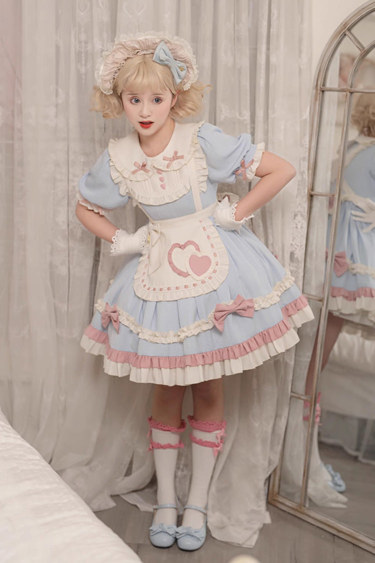 Azure Maid-Style Sweet Princess Dress with Puff Sleeves