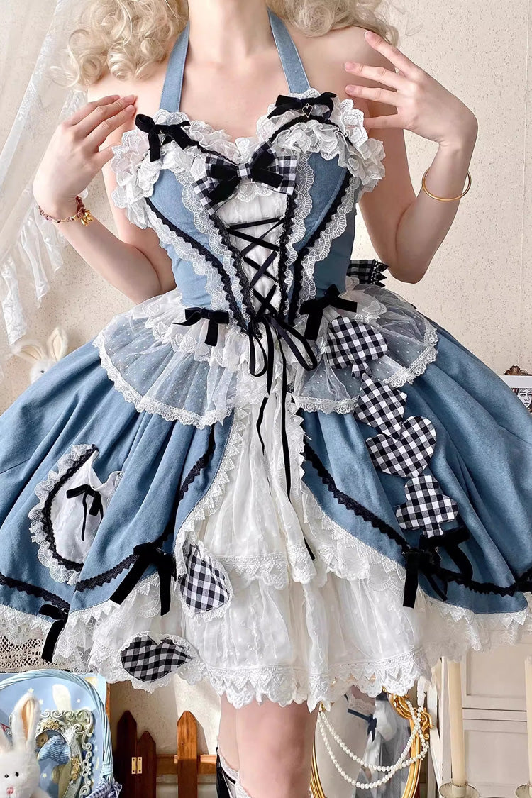 Cobalt Chinese-Style Elegant Princess Lolita Skirt with Bow and Lace