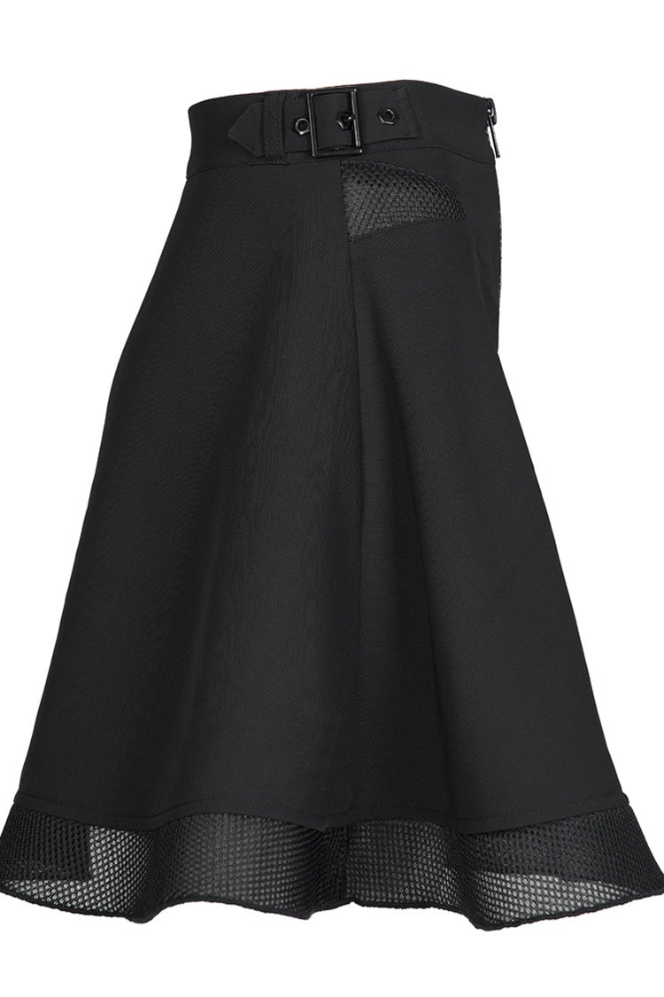 Punk Skirt with Plaid Mesh Stitching V-Shape Sun Hem Design