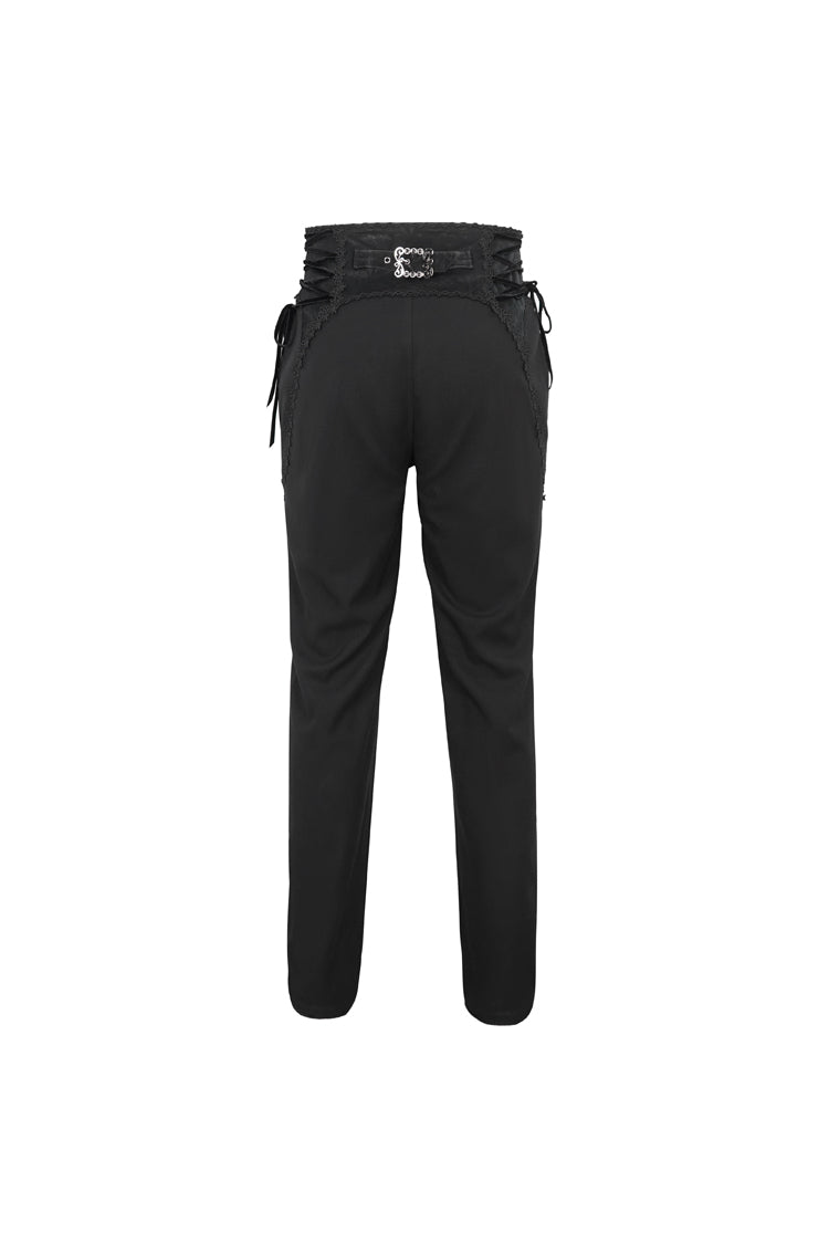 Embellished High Waisted Gothic Pants for Men with Lace Trim