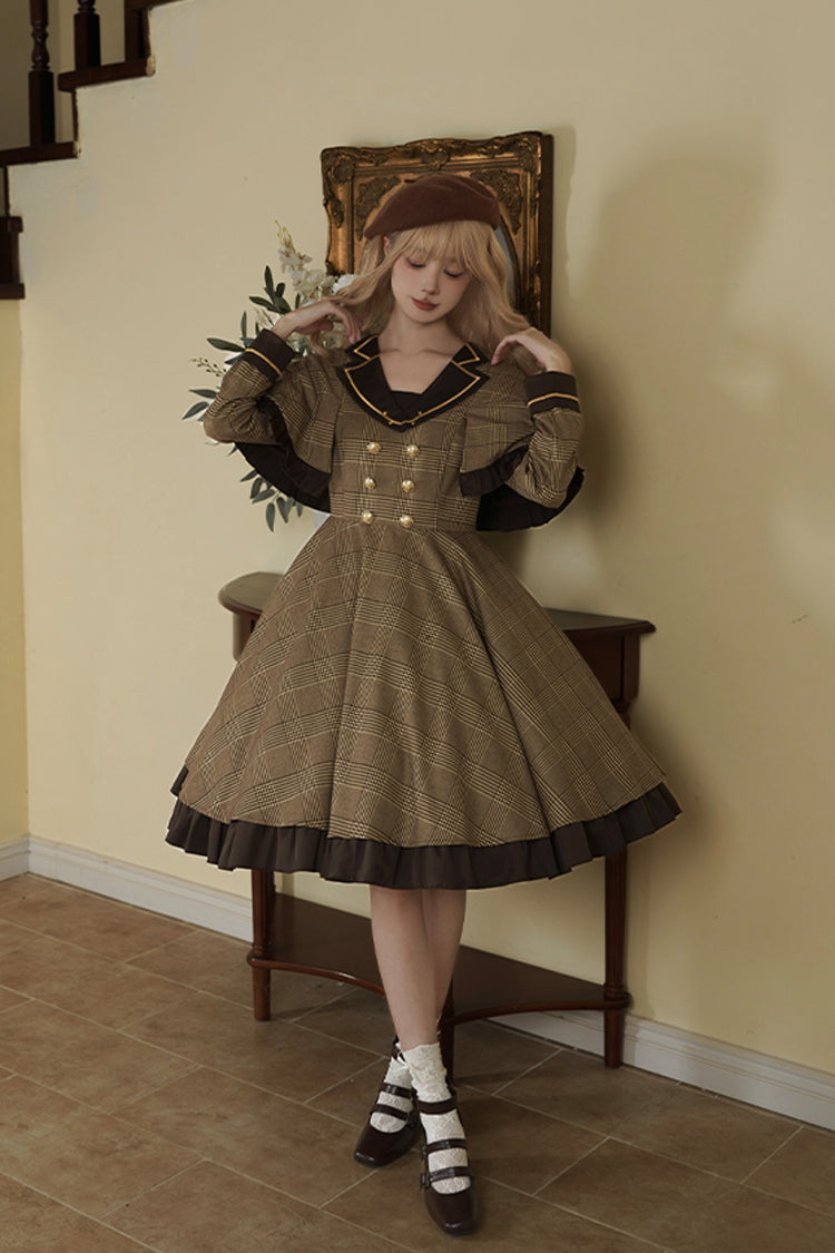 Baker Street Stories Stripe Print Ruffle Two-Piece British College Classic