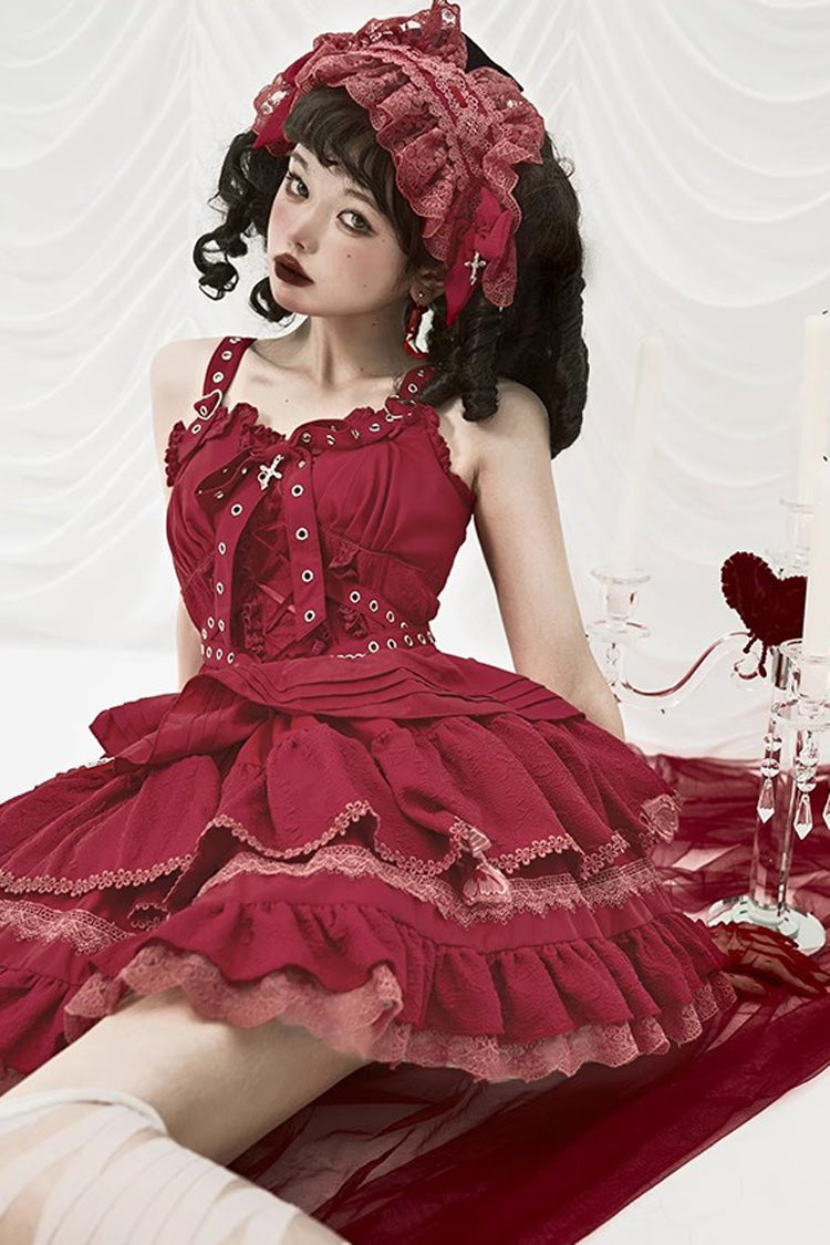 Sleeveless Triple Ruffle Bow Lace Up Gothic Lolita Jsk Dress