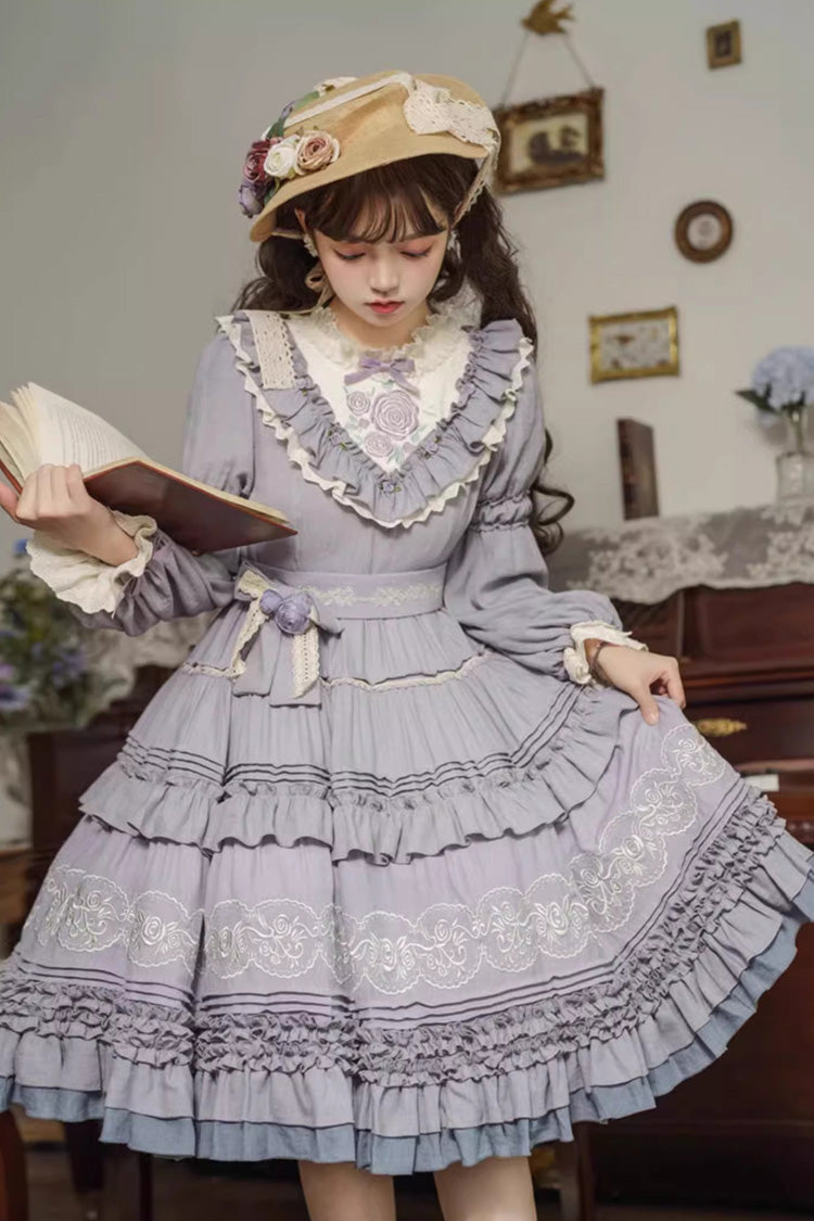 Grape Ruffled Bow-Embroidered Plus-Size Elegant Lolita Gown