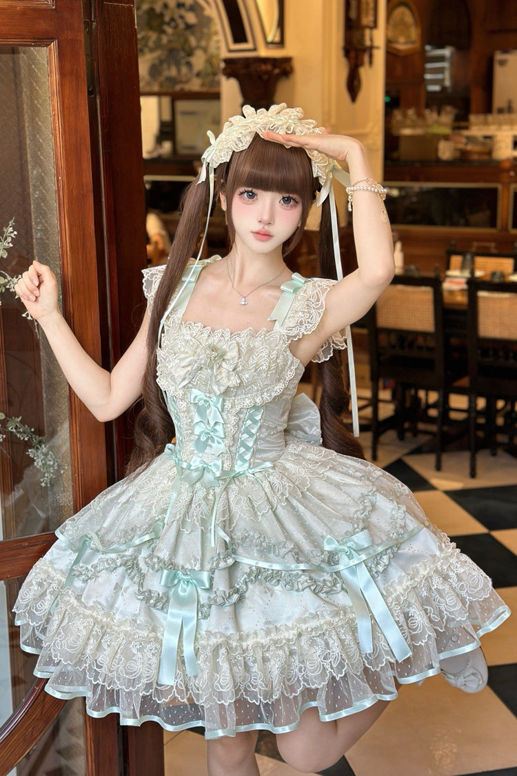 Green Jacquard Bow Lace Princess JSK Dress