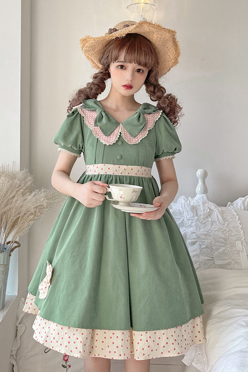 Jade Peter Pan Collar Bowknot Short-Sleeve Sweet Lolita OP