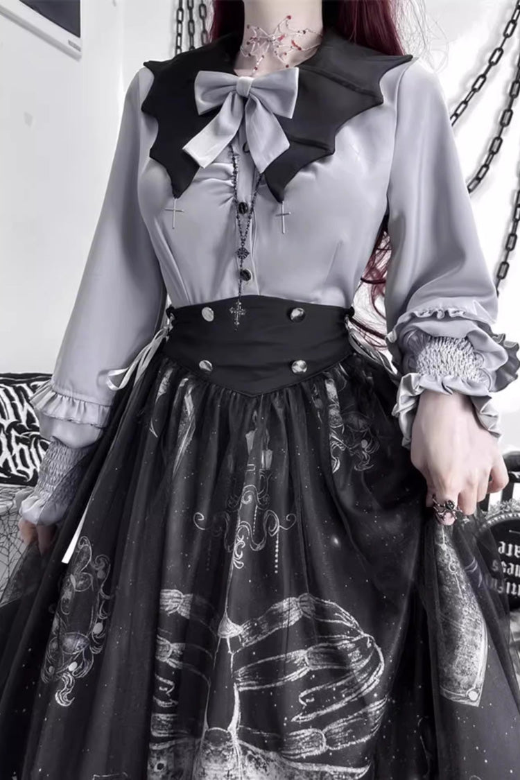 Black Printed Gothic Punk Skirt Set - Halloween Elegant Lolita