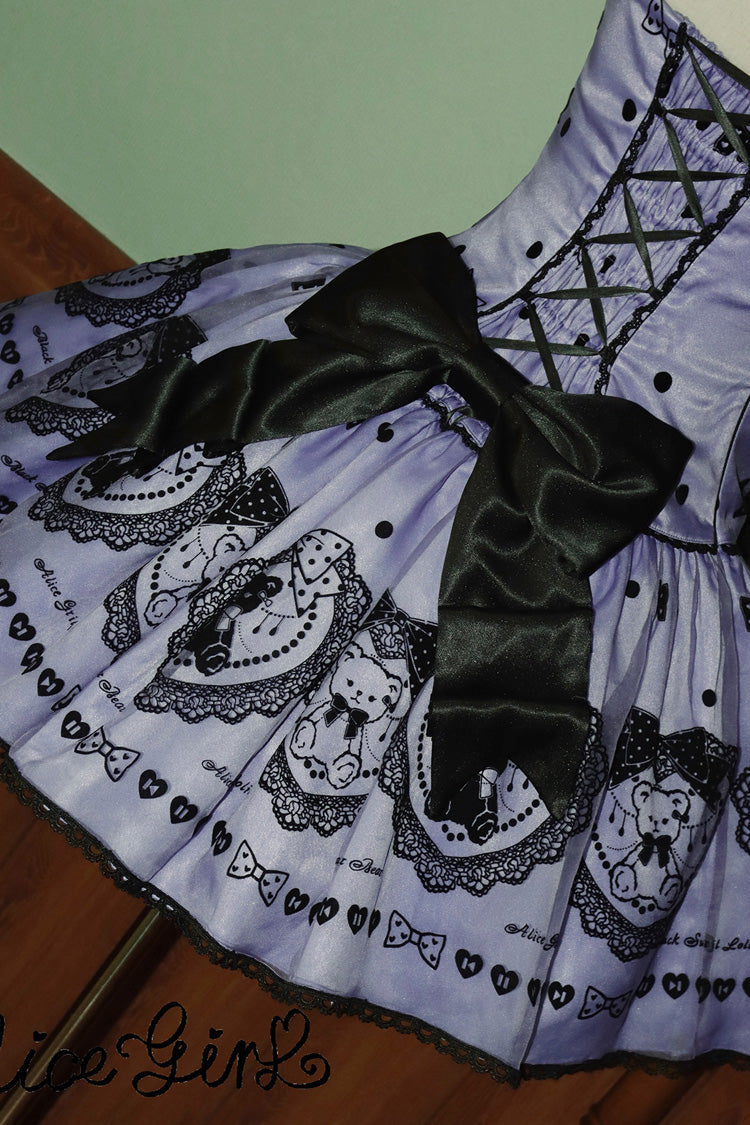 Purple Halterneck Sleeveless Embroidered Bow Sweet Dress - Sugar Bear
