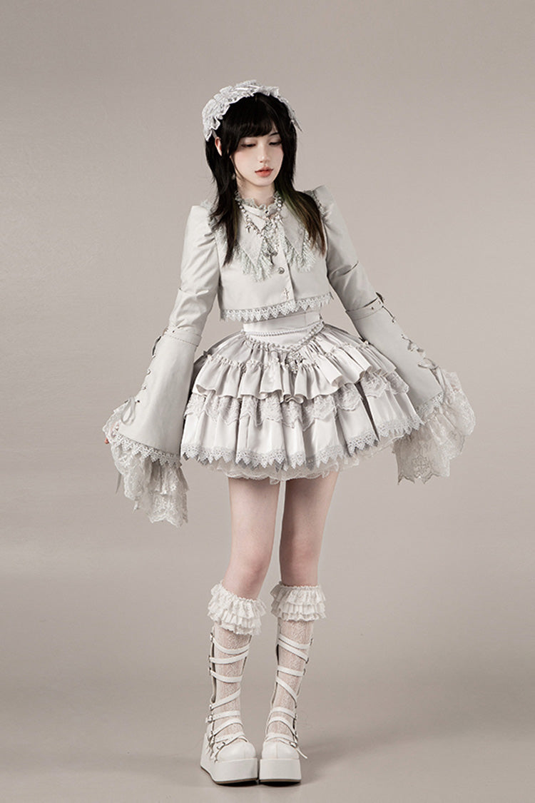 Bionic Doll Square Collar Gothic Lolita Corset Set with Multi-Layer Ruffles, Short Skirt