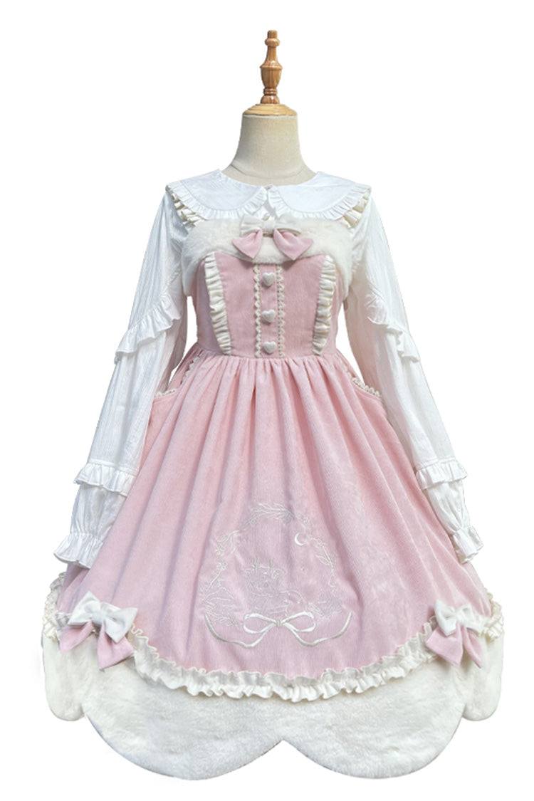 Pink Deer-Print Embroidered JSK for Autumn Winter