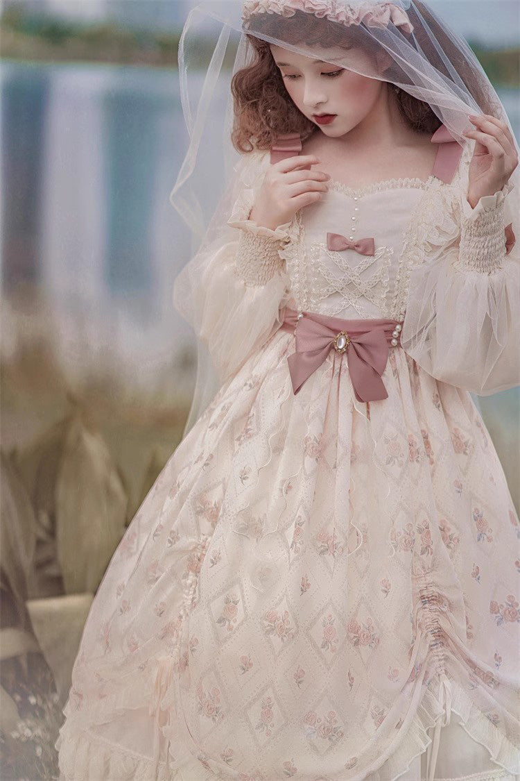 Ivory Letter Print Ruffle Bowknot Casual Elegant Lolita Dress