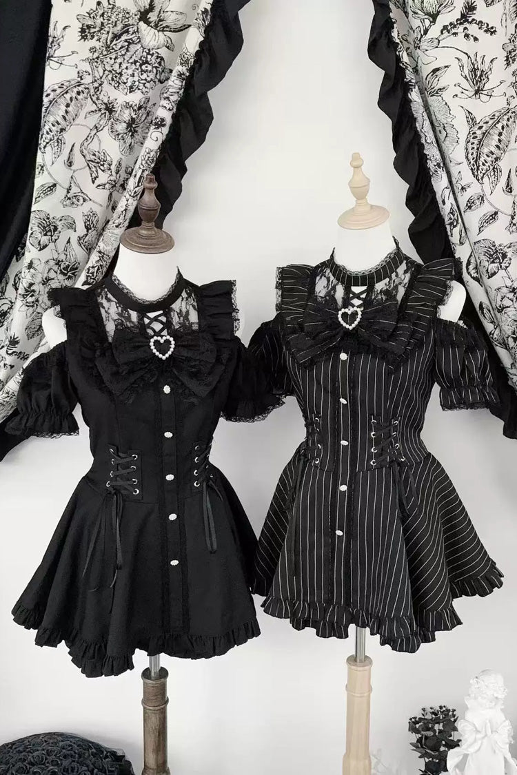 Silver Candle Elegy Gothic Jirai Kei Ruffle Top and Shorts Ensemble