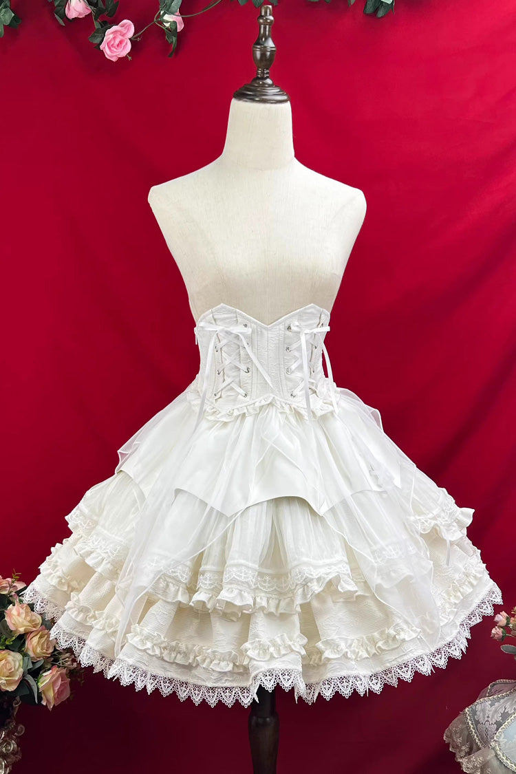 Ivory Layered Lace Elegant Skirt with Corset Belt - The Angel of Good and Evil