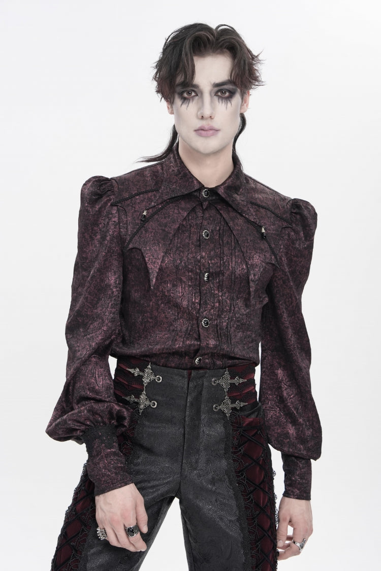 Scarlet Lapel Lantern Sleeve Jacquard Bow Men's Gothic Shirt