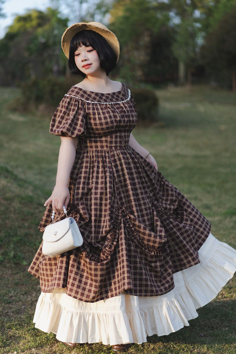Crimson Forest Picnic Boatneck Tee-Frill Hem Vintage Elegant Lolita Gown