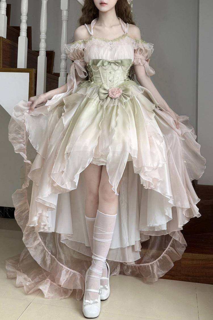 Irregular Bowknot JSK Dress in Pink and Green
