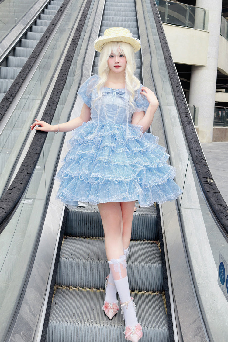 Azure Plus-Size Sweet Hanayome Dress with Layered Ruffles
