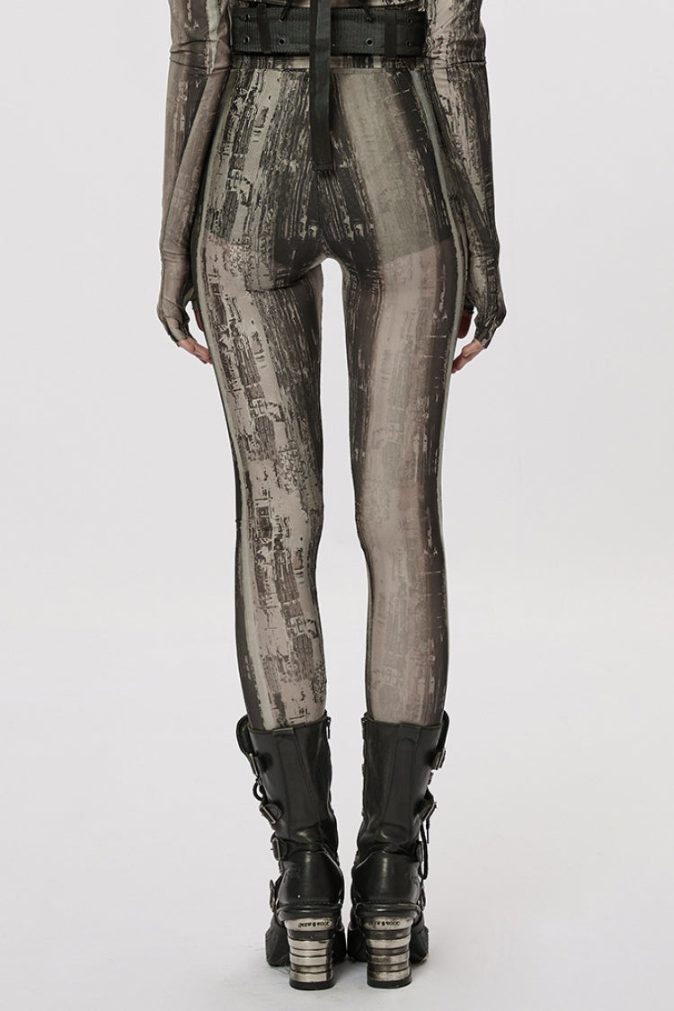 Form-Fitting Mesh Tie-Dye Steampunk Leggings for Women