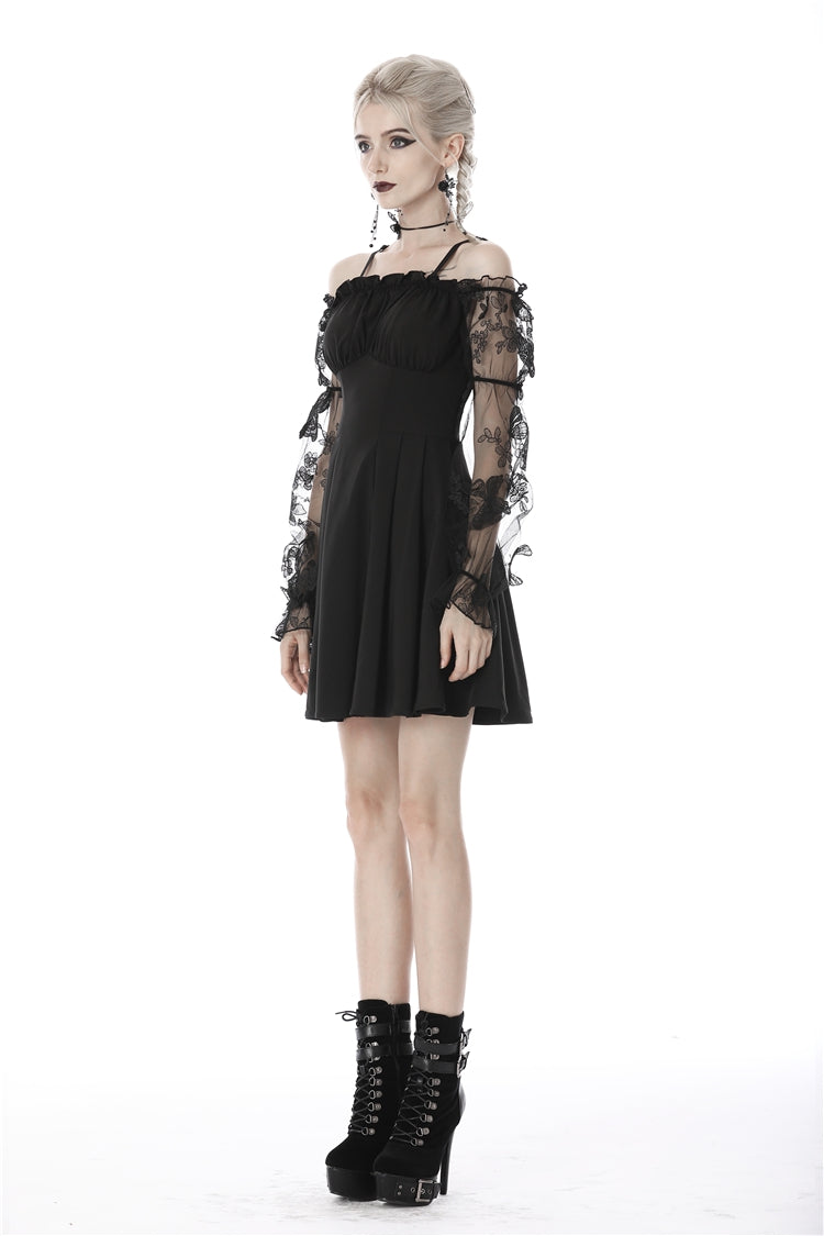 Graduation Lace Dress with Off-Shoulder and Lace-Up Front