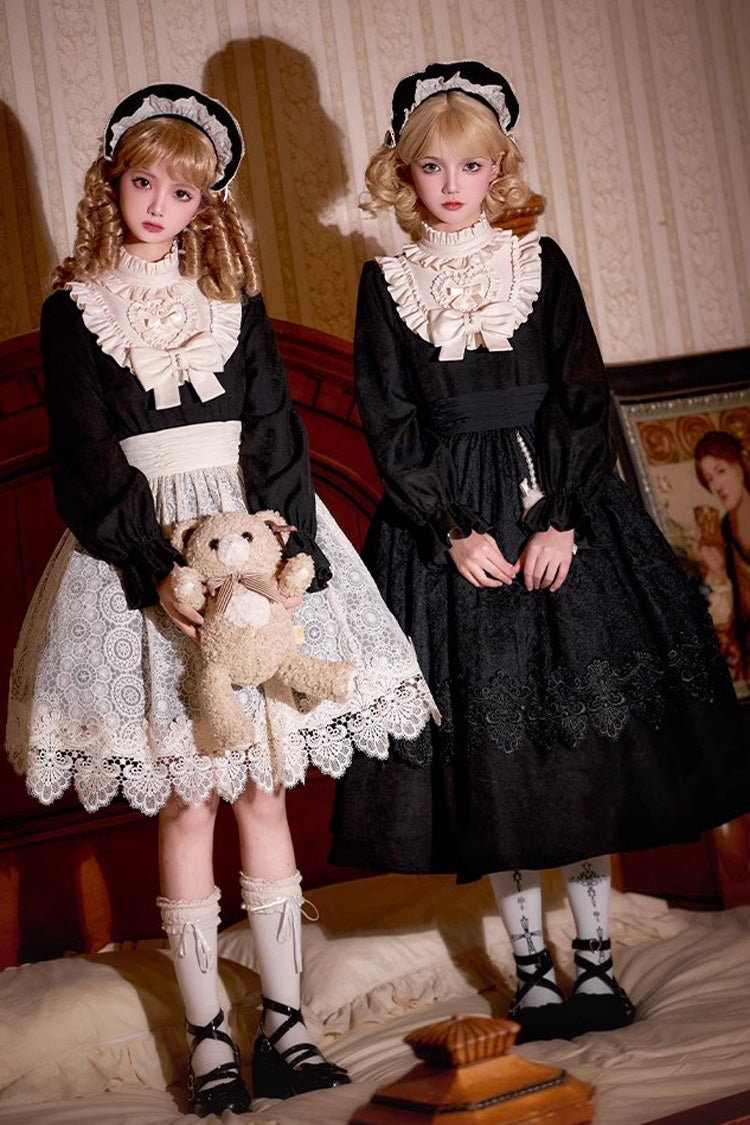 Black Long Sleeve Bow Lace Vintage Dress - Twilight Choir