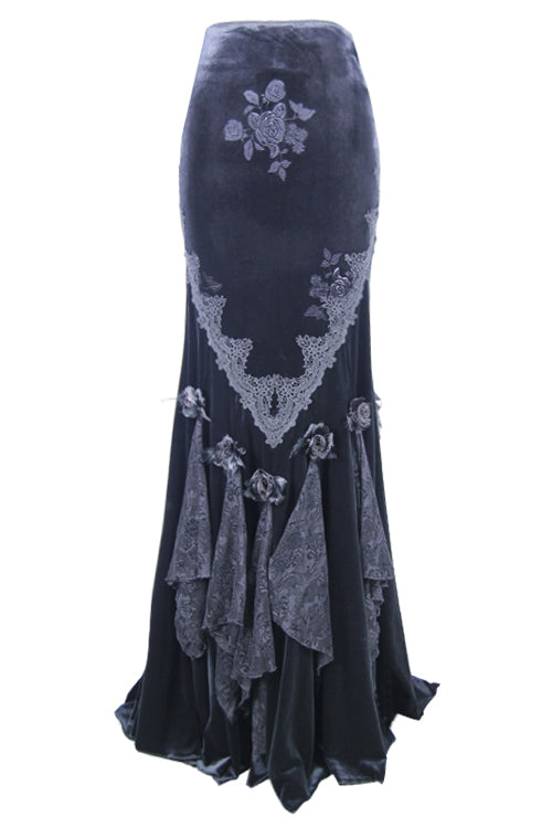 Sable Rose Embossed Velvet Long Half-Fishtail Skirt for Women