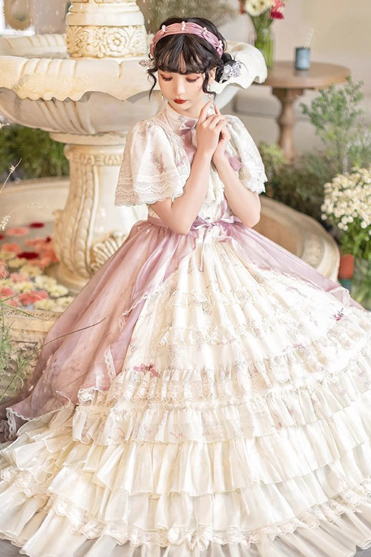 Multicolor Bellflower Printed Lace Sweet Princess Lolita Dress