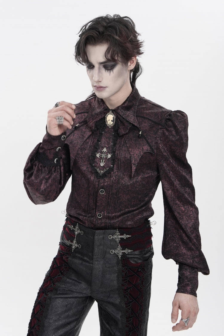 Scarlet Lapel Lantern Sleeve Jacquard Bow Men's Gothic Shirt