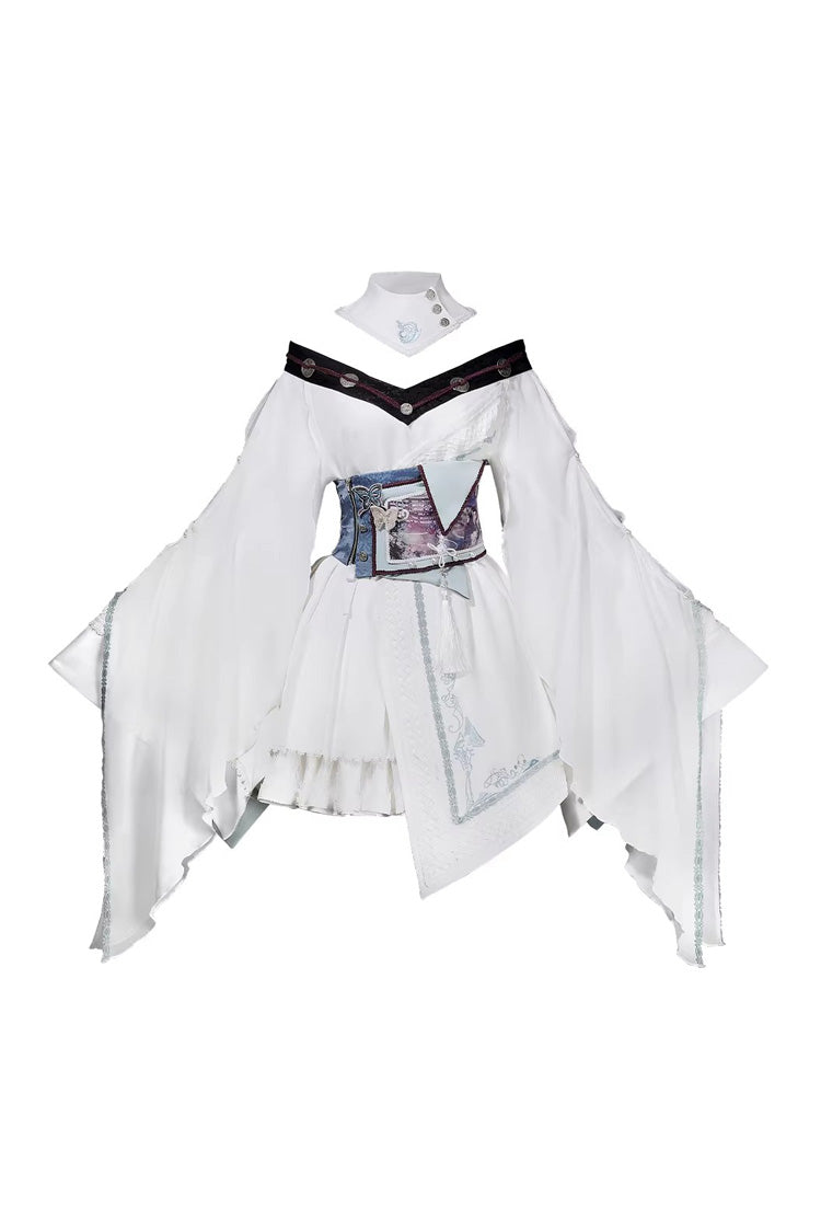 Ivory Gothic Dress with Embroidered Asymmetric Details - Dragon's Breath Valley